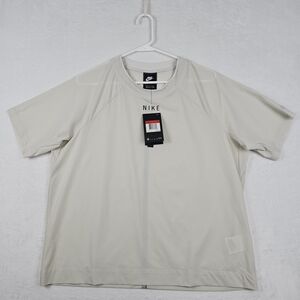 Nike Sportswear Womens Tech Pack Size Large Top Short Sleeve Crew Light Bone